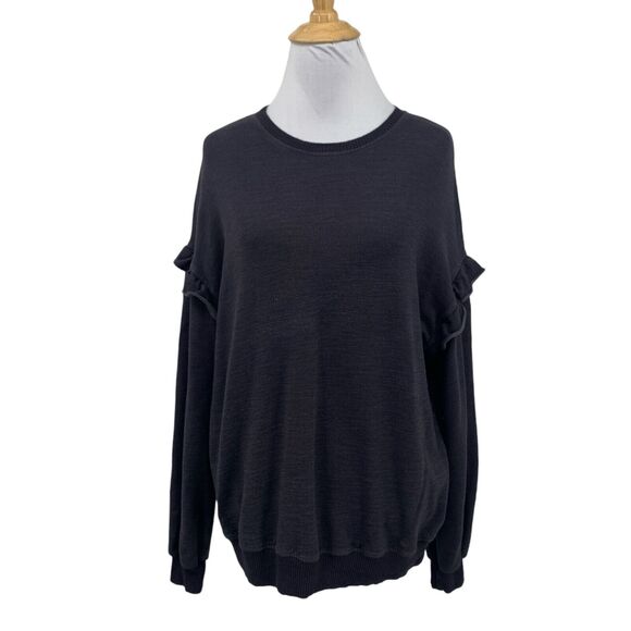 Monrow Sweater Womens S Small Gray Supersoft Ruffle Sleeve Pullover Stretch - Picture 1 of 11